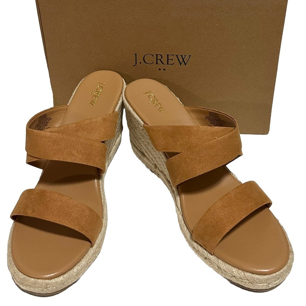 J.Crew Factory Sandals Womens US 12 Wide Strap Espadrille Mule Wedges Brown